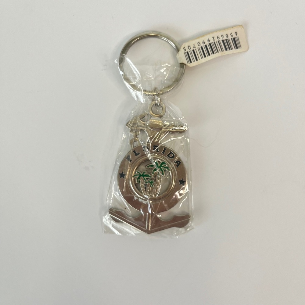 Florida‎ Anchor Keychain Silver Tone Palm Tree Nautical Souvenir Travel Gift